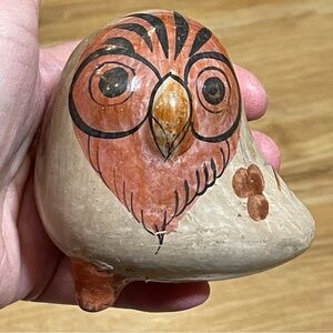 Vintage Tonala Mexican Folk Art Pottery Owl Figurine Rust/tan/sand Hand Painted